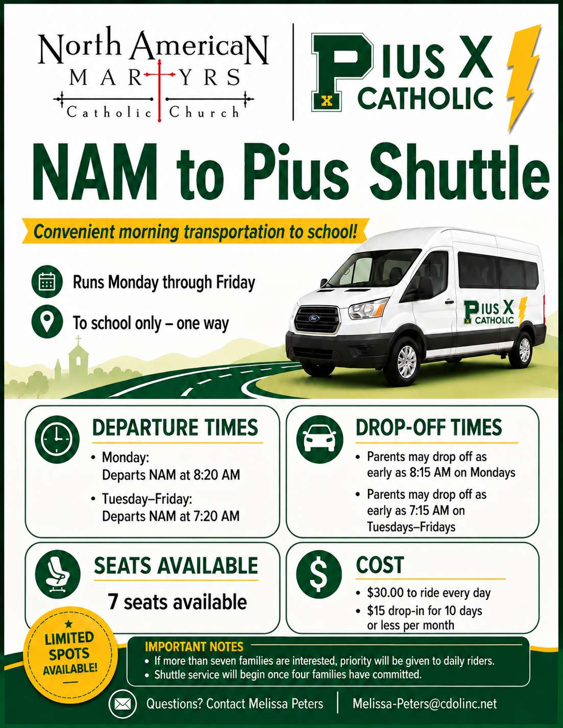 NAM to Pius X shuttle information